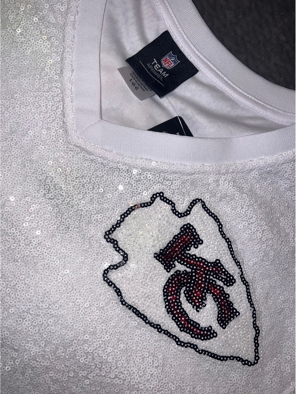 Outerstuff Women's Kansas City Chiefs Travis Kelce N&N Sequin Top, Large - Picture 3 of 6